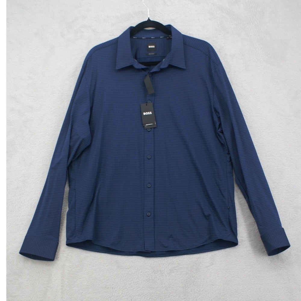 Hugo Boss Performance P-LIAM-Kent-C1-234 Shirt Blue Check 4 Way Stretch NWT